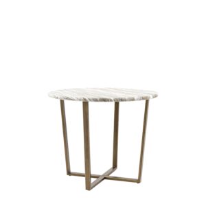 Marble Effect Green Round Dining Table with Brass Legs - Lusso - Caspian House