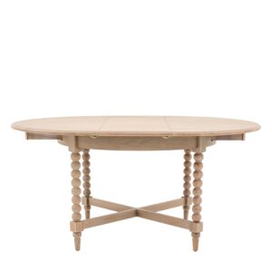 Round Oak Extendable Dining Table with Bobbin Detail seats 6 - Artisan - Caspian House