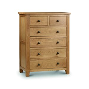 Tall Solid Oak Chest of 6 Drawers - Marlborough - Julian Bowen