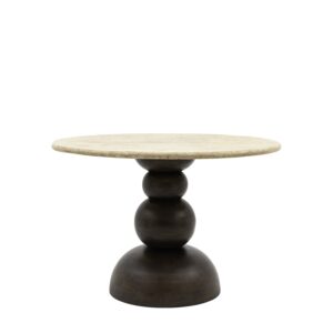 Mango Wood Dining Table With Travertine Top Seats 4 - Scuplt - Caspian House