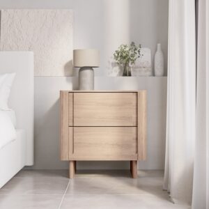 Light Wood Mid Century 2 Drawer Bedside Table - Emile Sustainable Furniture