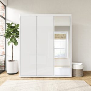 White Gloss 3 Door Wardrobe with Mirror and Soft Close Doors - Lexi