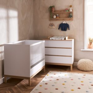 White Mini 2 Piece Nursery Furniture Set - Cot Bed and Changing Table - Astrid - Obaby
