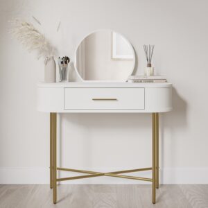 Small Black Marble Top Dressing Table With Mirror And Storage Drawer - Gigi