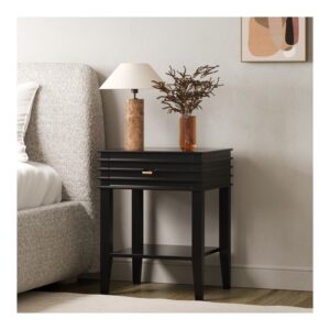 Black Bedside Table with Drawer and Shelf - Midori