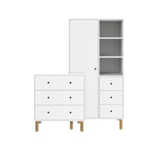 Kids White Chest of Drawers and Wardrobe Set - Juni