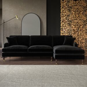 Black Velvet Left Hand Facing 4 Seater Chaise Corner Sofa - Payton