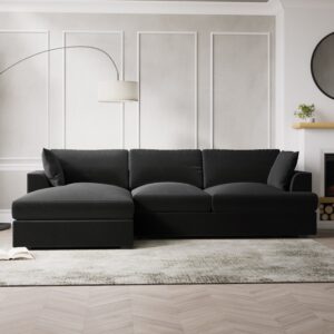 Dark Grey Velvet Left Hand 4 Seater Chaise Corner Sofa - August
