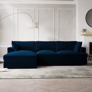 Navy Velvet Left Hand 4 Seater Chaise Corner Sofa - August