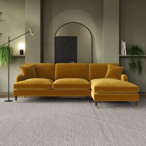 Mustard Velvet Right Hand Facing 4 Seater Chaise Corner Sofa - Payton