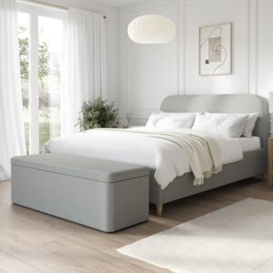 Grey Upholstered Small Double Bed Frame with Blanket Box - Zara