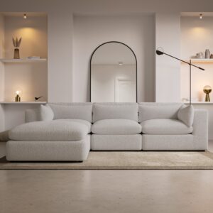 Large Beige Boucle Reversible 4 Seater Chaise Corner Sofa - Hudson