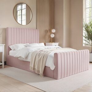 Pink Velvet Small Double Side-Lift Ottoman Bed - Khloe