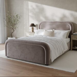 Mink Brown Velvet King Size Ottoman Bed with Curved Headboard - Naomi