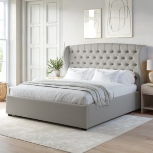 Grey Velvet King Size Ottoman Bed with Blanket Box - Safina