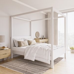 King Size Four Poster Bed Frame in White - Victoria