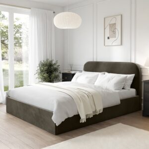 Khaki Green Velvet Small Double Ottoman Bed Frame - Zara