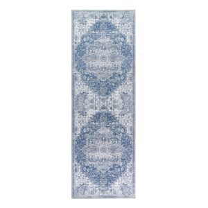 Washable Distressed Medallion Design Blue Runner Rug - 200 x 67 cm - Garda - Ripley