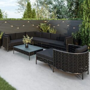 6 Seater Rope Detail Corner Sofa Set with Matching Coffee Table