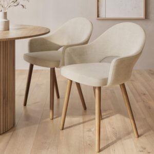 ONLY OPENED - Set of 2 Beige Fabric Dining Chairs with Oak Legs - Colbie