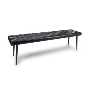 Large Black Real Leather Quilted Dining Bench - 160cm - Seats 2 - Jaxson