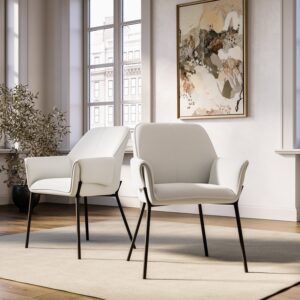 Set of 2 Cream Upholstered Tub Dining Chairs with Arms - Fiona