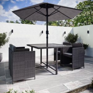 4 Seater Charcoal Rattan Cube Garden Dining Set with Parasol SKU: FTR227
