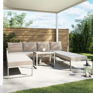 4 Seater Cream Modular Stackable Garden Sofa with Waterproof Cover