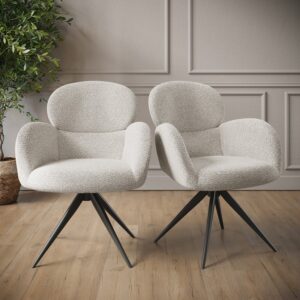 Set of 2 Beige Boucle Swivel Dining Chairs - Joelle