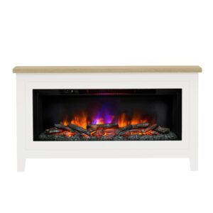 Be Modern Poulton White Freestanding Electric Fireplace Suite with Realistic Log Fuel Bed