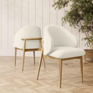Cream Upholstered Curved Dining Chair with Limewash Solid Oak Exposed Back - Kori