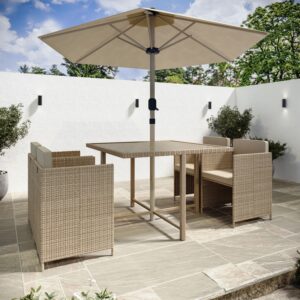 4 Seater Charcoal Rattan Cube Garden Dining Set with Parasol