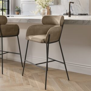 Beige Faux Leather Curved Kitchen Stool with Back - Isla