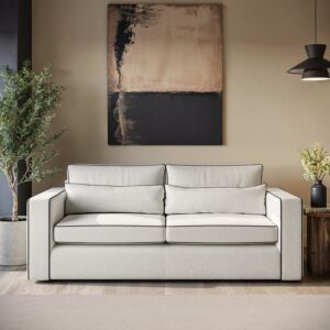 Cream Fabric 3 Seater Sofa with Black Contrast Piping - Coco