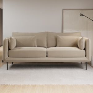 3 Seater Sofa and Armchair Set in Beige Velvet - Lenny