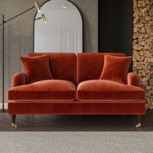 Burnt Orange Velvet 2 Seater Sofa - Payton