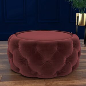 Large Red Velvet Footstool with Storage - Clio