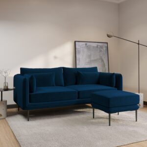 3 Seater Sofa with Footstool Set in Navy Velvet - Lenny