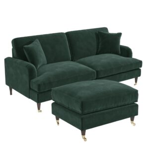 Dark Green Velvet Sofa and Footstool Set - Payton