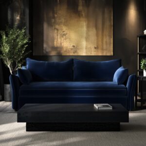 Navy Velvet Futon Sofa Bed with Storage - Seats 3 - Gaia