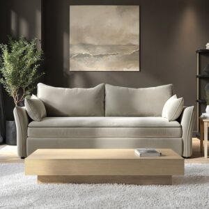 Beige Velvet Futon Sofa Bed with Storage - Seats 3 - Gaia